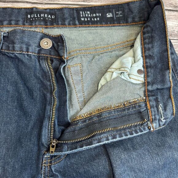 Men's Bullhead Denim Co 34x32 Slim Straight Dark Blue Jeans - Picture 6 of 11